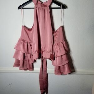 Y2K Rose Gold Off The Shoulder Ruffle Sleeve Top
